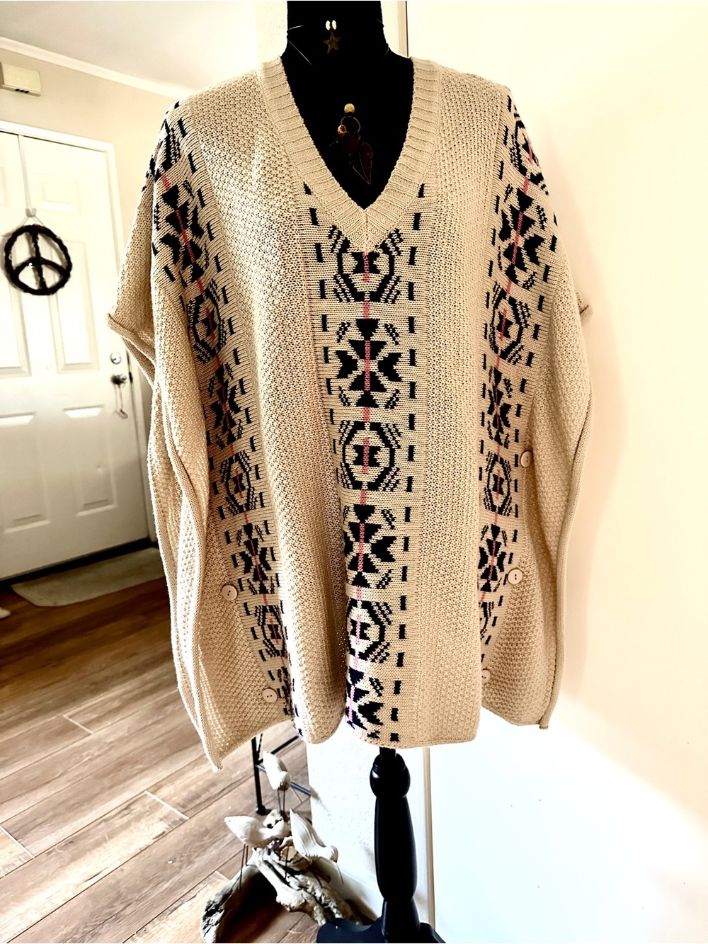 Wet Seal -Kimono Sweater, One Size - Cream Pattern